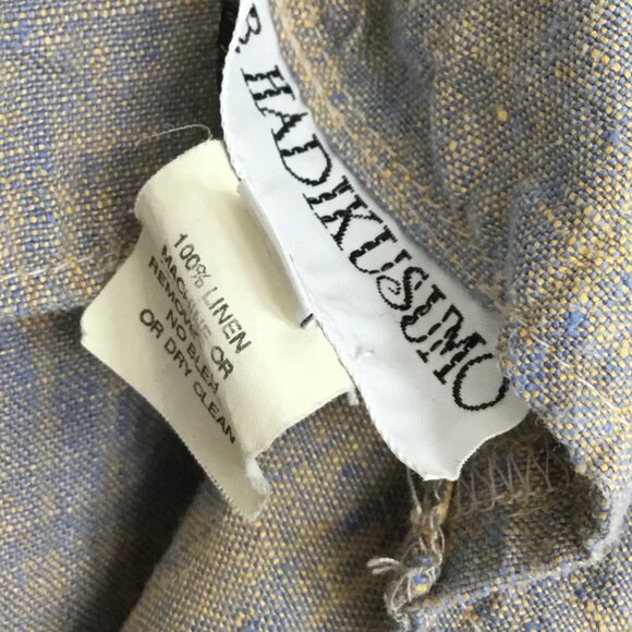 B Hadikusumo Blue & Tan Mélange Linen Ankle Wide Leg Pants L - Picture 7 of 8